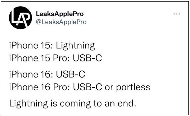 苹果挤牙膏 iPhone 15将保留Lightning接口 Pro版才上USB-C