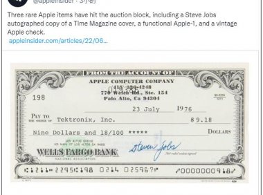 价值翻了2700多倍：乔布斯签名的支票拍卖估值超16万元